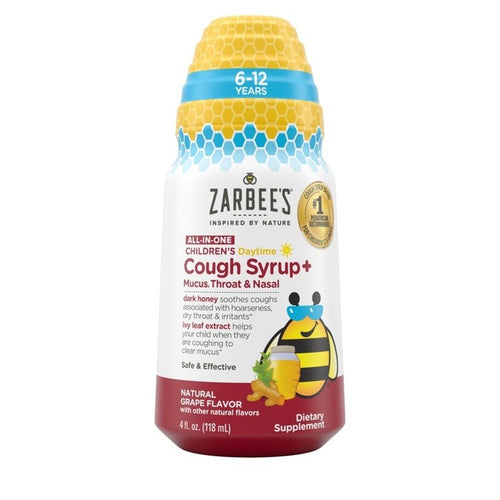Zarbee'S Children'S All-In-One Cough Syrup + Mucus, Throat & Nasal Daytime Natural Grape 4 Oz