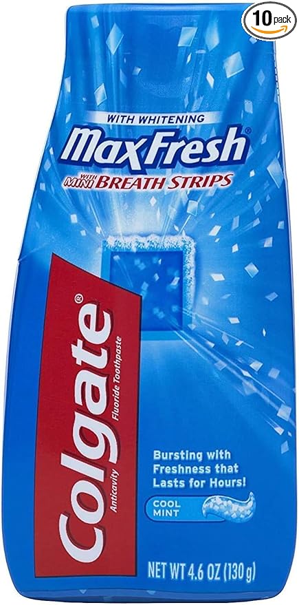Colgate Maxfresh With Whitening Breath Strips Anticavity Fluoride Toothpaste Liquid Gel Cool Mint 4.6 Oz