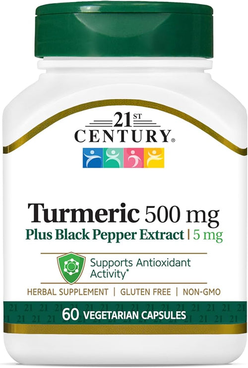 21St Century Turmeric 500 Mg Plus Back Pepper Extract Vegetarian Capsules 60 Ea
