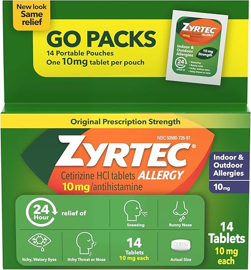 Zyrtec Allergy Cetirizine Hci 10 Mg 24 Hour Go Packs Tablets 14 Ea