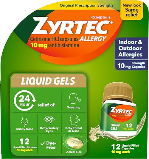 Zyrtec Allergy Cetirizine Hci 10 Mg 24 Hour Liquid Gels 12 Ea