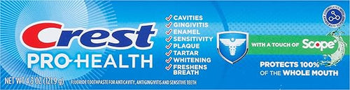 Crest Pro-Health Fluoride Toothpaste For Anticavity, Antigingivitis And Sensitive Teeth With A Touch Of Scope...