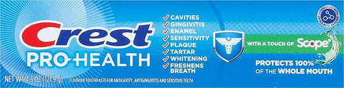 Crest Pro-Health Fluoride Toothpaste For Anticavity, Antigingivitis and Sensitive Teeth With A Touch of Scope 4.3 OZ