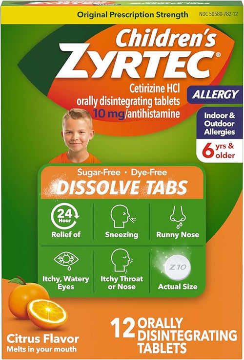 Zyrtec Children'S Allergy Cetirizine Hci 10 Mg 24 Hour Dissolve Tabs Citrus 12 Ea