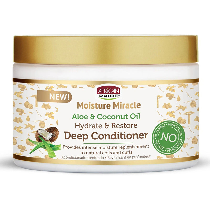 African Pride Moisture Miracle Aloe Coconut Deep Conditioner Hair Care Formula 12 Oz