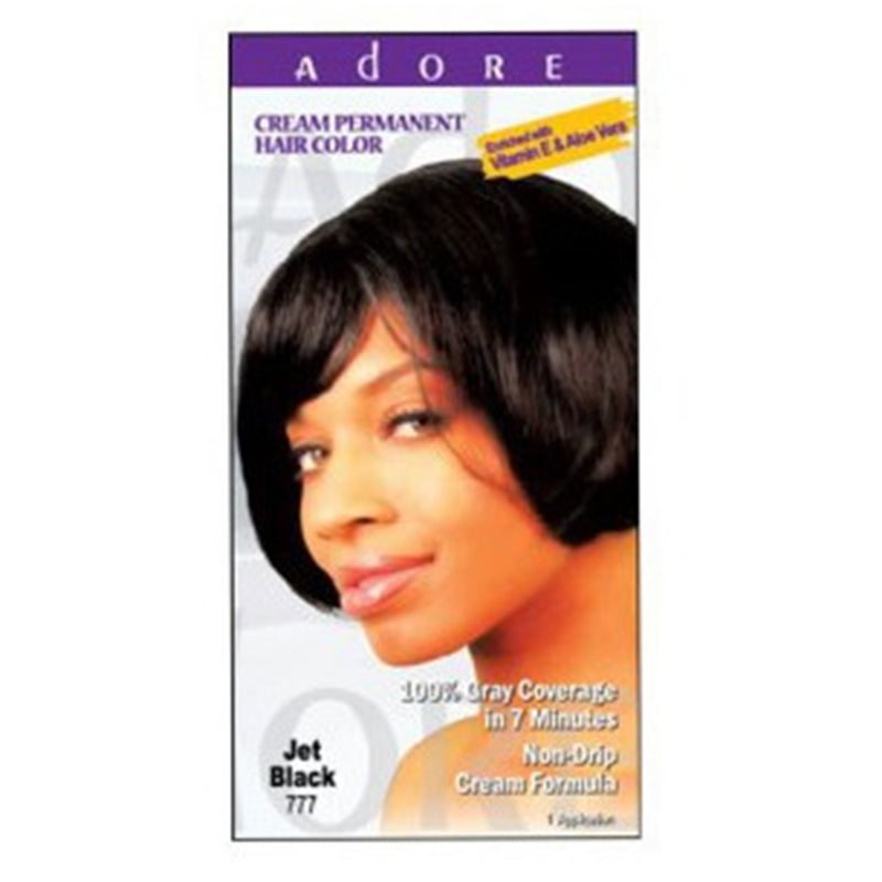 Adore Creme Permanent Hair Color 777 Jet Black Hair Care Formula 4 Ea