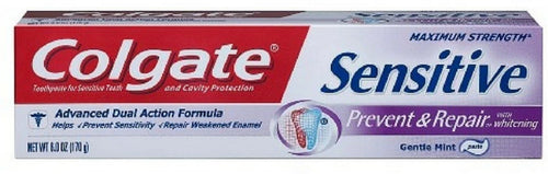 Colgate Sensitive Prevent & Repair + Whitening Anticavity Toothpaste Gentle Mint Maximum Strength 6 Oz